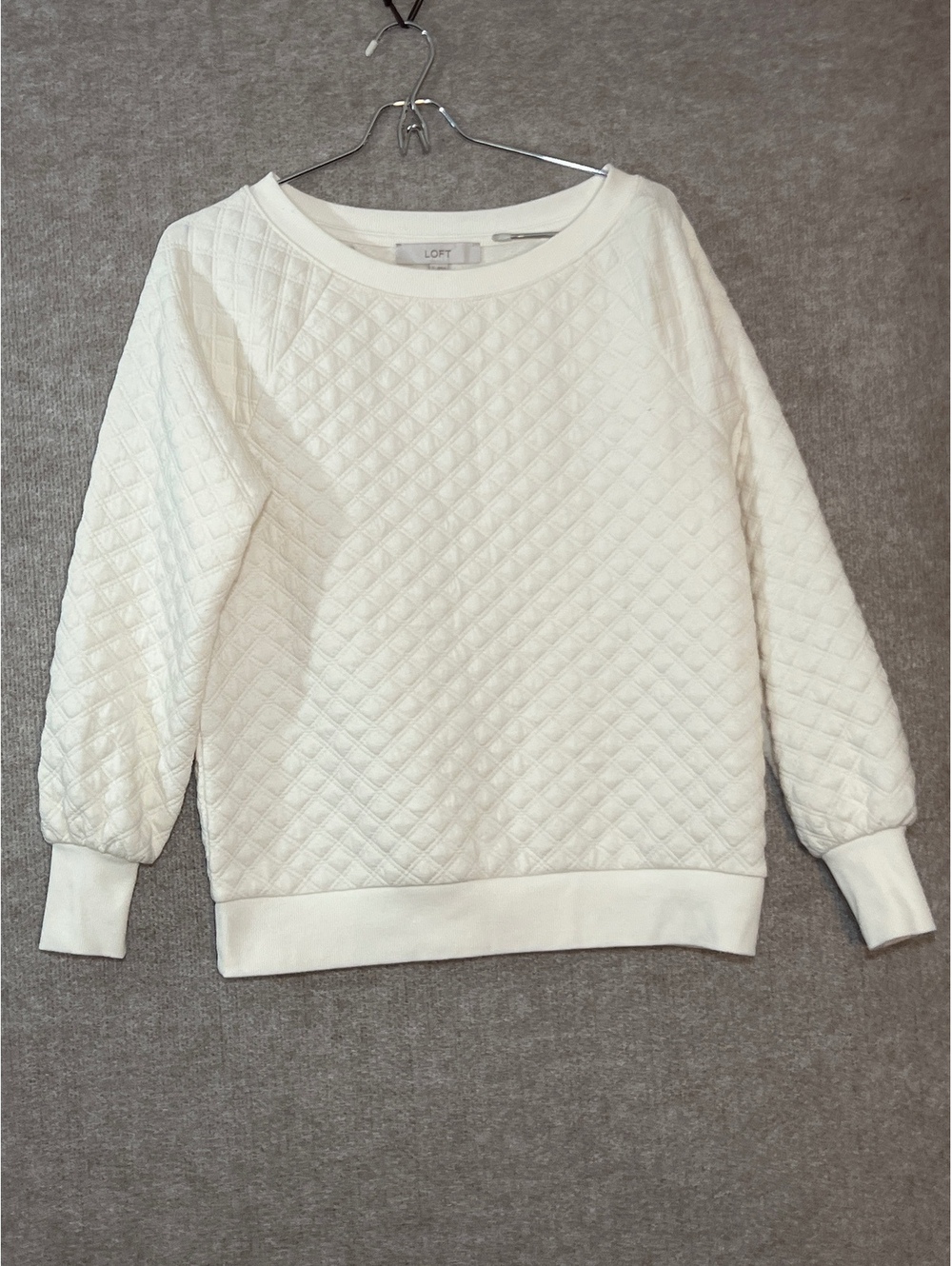 LOFT Womens Small White Quilted Textured Pullover Sweatshirt Crewneck